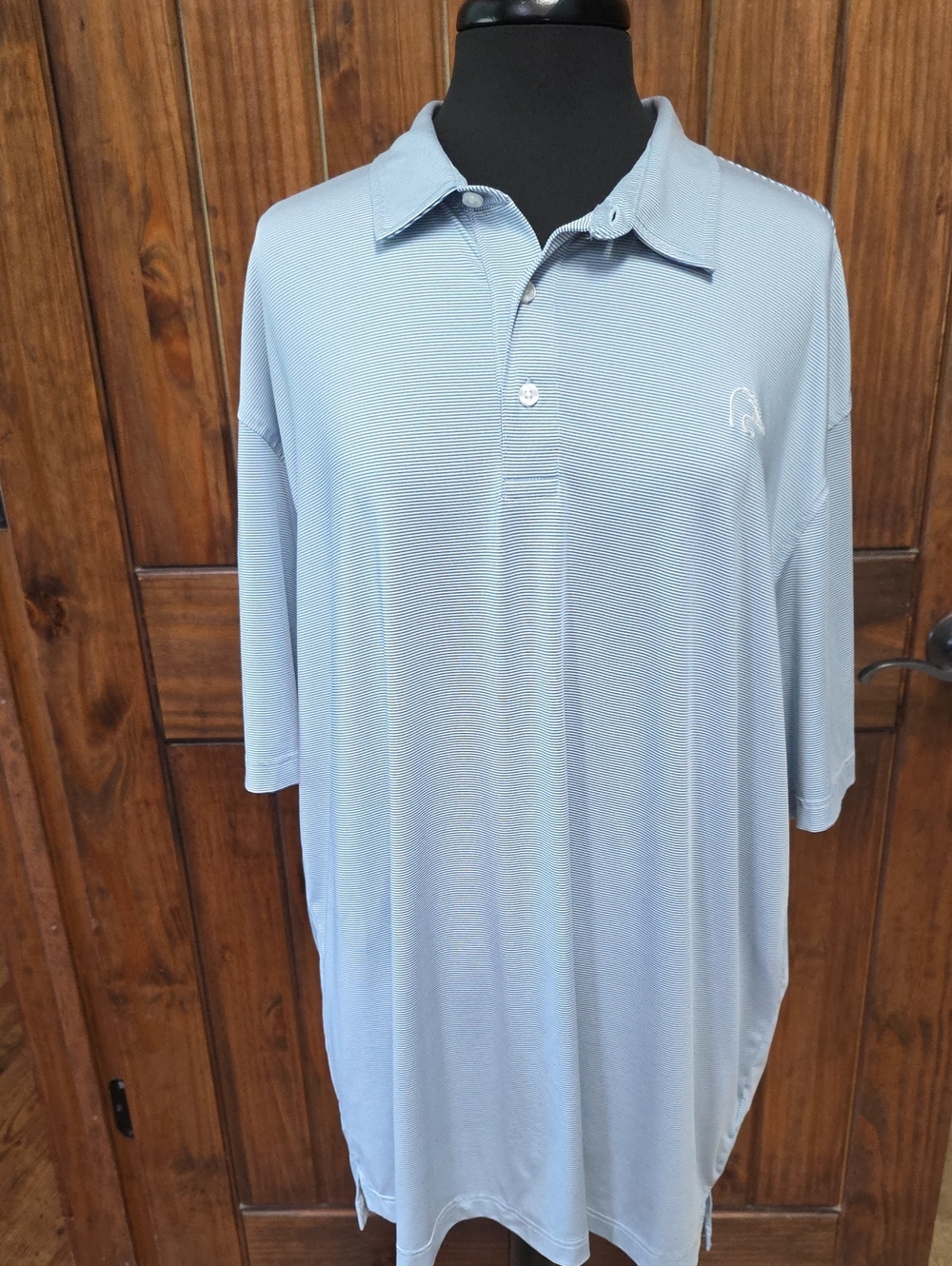 Ducks Unlimited Men's Light Blue and White Striped Polo Shirt - XXL